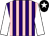 Purple and pink stripes, white sleeves, black cap, white star