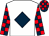 White, dark blue diamond, dark blue and red check sleeves and cap