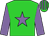 Lime green, mauve star and sleeves, striped cap