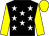 Black, white stars, yellow sleeves and cap