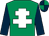 Emerald green, white cross of lorraine, dark blue sleeves, dark blue and emerald green quartered cap