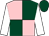 Pink and dark green (quartered), white sleeves, dark green cap