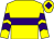 Yellow, purple hoop, chevrons on sleeves, yellow cap, purple diamond