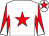 White, red star, red and white diabolo on sleeves, white cap, red star