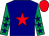 navy, red star, emerald green sleeves, navy stars, red cap