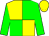 Yellow body, green quartered, green arms, yellow cap