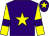 Purple, yellow star, yellow sleeves, purple armlets, purple cap, yellow star