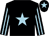 Black, light blue star, striped sleeves, light blue star on cap