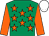 Emerald green, orange stars, orange sleeves, white cap