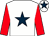 White, dark blue star, red sleeves, white cap, dark blue star