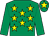 Emerald green, yellow stars, emerald green sleeves, yellow star on cap