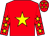 Red body, yellow star, red arms, yellow stars, red cap, yellow stars