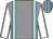 Grey body, light blue braces, white arms, light blue seams, grey cap, light blue striped