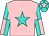 Pink, turquoise star, turquoise and pink quartered sleeves , turquoise cap, pink star