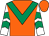 Orange, emerald green chevron, white sleeves, emerald green chevrons, orange cap