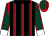 Black, dark green and red stripes, black collar, dark green sleeves, red seams, white cuffs, red and dark green striped cap