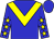 Blue body, yellow chevron, blue arms, yellow stars, blue cap