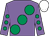 Mauve, large emerald green spots, mauve sleeves, emerald green spots, white cap