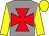 Grey, red maltese cross, yellow sleeves and cap