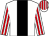 White, black stripe, white and red striped sleeves and cap