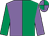 Emerald green & mauve halved, slvs reversed, quartered cap