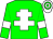 Green body, white cross of lorraine, green arms, white armlets, white cap, green hooped