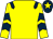 Yellow, dark blue epaulets, chevrons on sleeves, dark blue cap, yellow star