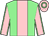 light green, pink stripe, pink arms, light green seams, light green hoop on pink cap