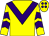 Yellow, purple chevron, chevrons on sleeves, yellow cap, purple spots