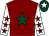 Maroon, dark green star, white sleeves, maroon stars, dark green cap, white star