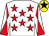 WHITE, RED stars, diabolo on sleeves, YELLOW cap, BLACK star