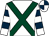 White, dark green cross belts, white and dark blue hooped sleeves, quartered cap