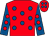 Red, royal blue spots, royal blue sleeves, red spots