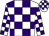 White body, purple checked, white arms, purple checked, white cap, purple checked