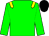 Green body, yellow epaulettes, green arms, black cap