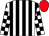 White and black stripes, black and white check sleeves, red cap