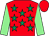 Red, emerald green stars, light green sleeves, red cap