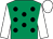 Emerald green, black spots, white sleeves and cap