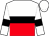 white and red halved horizontally, black hoop, white sleeves, black armlets, white cap