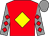 red, yellow diamond, red diamonds on grey sleeves, grey cap