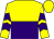 yellow and purple halved horizontally, yellow sleeves, purple chevrons, yellow cap