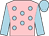 pink, light blue spots, light blue sleeves and cap