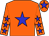 Orange, blue star, orange sleeves, blue stars, orange cap, blue star