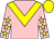 Pink, yellow chevron, pink sleeves, yellow stars and cap