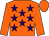 Orange, purple stars, orange sleeves and cap