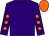 Purple, orange spots on sleeves, orange cap