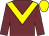 Garnet body, yellow chevron, garnet arms, yellow cap