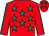 Red, emerald green stars, emerald green seams on sleeves, red cap, emerald green stars