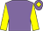 Mauve body, yellow arms, mauve cap, yellow diamond