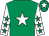 Emerald green, white star, white sleeves, emerald green stars, emerald green cap, white star